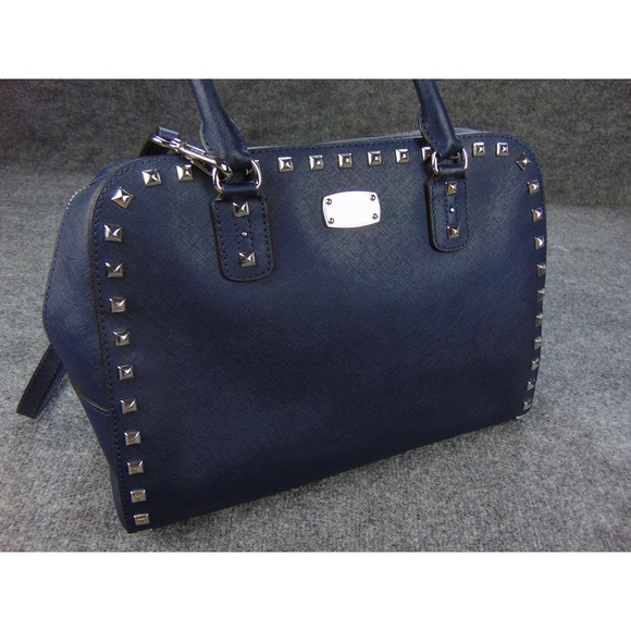 Michael Kors Handbags - Michael Kors Sutton Satchel Navy Leather Top Zip Structured Bag Top Zip Edgy Bag